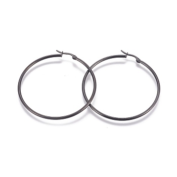 304 Stainless Steel Big Hoop EarRing Shapes, Hypoallergenic EarRing Shapes, Ring Shape, Gunmetal, 12 Gauge, 57x54.5x2mm, Pin: 0.8mm