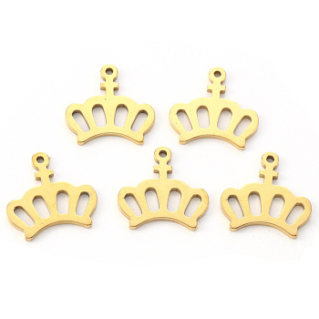 Vacuum Plating 304 Stainless Steel Charms, Laser Cut, Crown, Golden, 15x15x1mm, Hole: 1mm