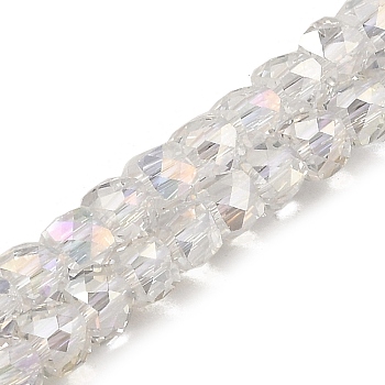 Electroplate Transparent Glass Beads Strands, Faceted, Cube, Clear AB, 6x6x6mm, Hole: 1mm, about 67~68pcs/strand, 15.5~16 inch(39.4~40.6cm)