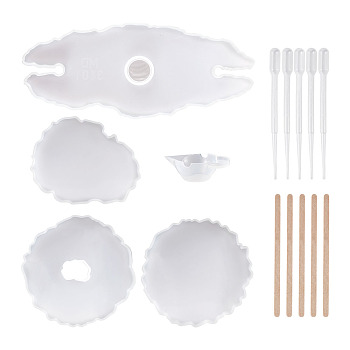 DIY Wine Rack Silicone Molds Kits, with Resin Casting Molds, Silicone Stirring Bowl and Wooden Craft Ice Cream Sticks, Disposable Plastic Dropper, White, 15pcs/set