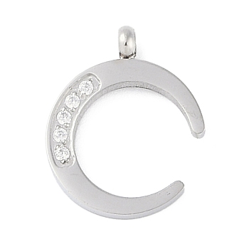 304 Stainless Steel Charms, with Rhinestone, Double Horn/Crescent Moon Charm, Stainless Steel Color, 13.5x10.5x1mm, Hole: 1.5mm