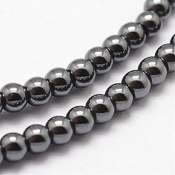 Grade AA Non-magnetic Synthetic Hematite Beads Strands, Round, 3mm, Hole: 0.8mm, 1mm, about 165pcs/strand, 15.7 inch