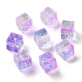 Transparent Glass Beads, Cube, Blue Violet, 10x11x11mm, Hole: 1.5mm