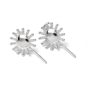 304 Stainless Steel Sun Stud Earrings for Women, Stainless Steel Color, 25x15.5mm, Pin: 0.7mm