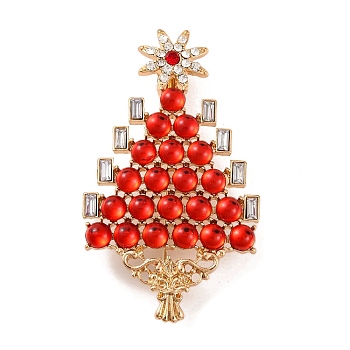 Christmas Tree Alloy Rhinestone Brooches for Backpack Clothes, Red, 70x40x5mm