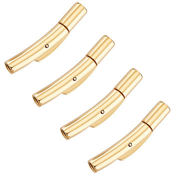 4 Sets Ion Plating (IP) 304 Stainless Steel Bayonet Necklace Clasps, with Push Button, Curved Column, Golden, 25~25.5x4.5~5x4mm, Hole: 1.8~2mm