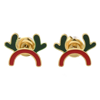 Ion Plating(IP) 304 Stainless Steel Enamel Stud Earrings, Real 14K Gold Plated, For Christmas, Deer, 10x12.5mm