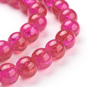 Spray Painted Crackle Glass Beads Strands, Round, Two Tone, FireBrick, 10mm, Hole: 1.3~1.6mm, about 80pcs/strand, 31.4 inch