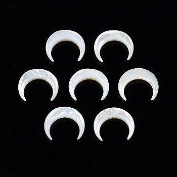 Natural White Shell Mother of Pearl Shell Beads, Moon, WhiteSmoke, 15x13x3mm, Hole: 0.8mm
