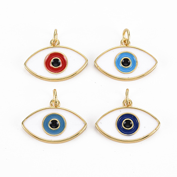 Brass Enamel Pendants, with Jump Rings, Cadmium Free & Nickel Free & Lead Free, Real 16K Gold Plated, Eye, Mixed Color, 13.5x19x2mm, Jump Ring: 5x1mm, 3mm inner diameter