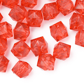 Transparent Acrylic Beads, Faceted, Cube, Red, 10x11x11mm, Hole: 2mm, about 670pcs/500g