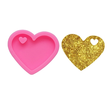 Heart DIY Pendant Silicone Molds, for Keychain Making, Resin Casting Molds, For UV Resin, Epoxy Resin Jewelry Making, Hot Pink, 44x52x9mm, Inner Diameter: 43x30mm