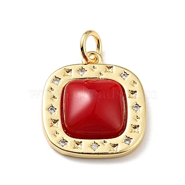 Real 18K Gold Plated Red Square Brass+Cubic Zirconia Pendants