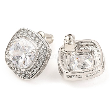 Cubic Zirconia Rhombus Stud Earrings(EJEW-I304-15P-01)-2