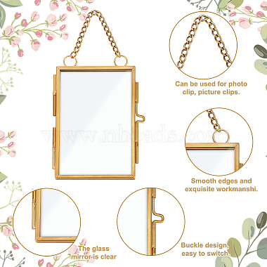 Rectangle Mini Brass Wall Hanging Photo Frame for Pressed Flower with Chain(ODIS-WH0061-05AG)-4