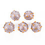 Transparent Handmade Blown Glass Globe Beads, Bumpy, Round with Stripe Pattern, Saddle Brown, 15x16~18mm, Hole: 1.2~2mm