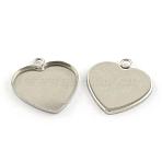 Tarnish Resistant Pendant Cabochon Settings, 304 Stainless Steel, Heart, Stainless Steel Color, Tray: 16x19mm, 22x20x1.5mm, Hole: 2mm(STAS-Q197-02)