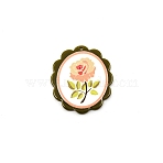 Opaque Embossed Printed Acrylic Pendants, Oval with Flower, Dark Olive Green, 39.5x35x2mm, Hole: 1.6mm(MACR-CJC0003-09B)