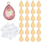 DIY Blank Teardrop Pendant Making Kit, 304 Stainless Steel Pendant Cabochon Settings, Glass Cabochon, Golden, 60Pcs/box(DIY-PH0020-88)