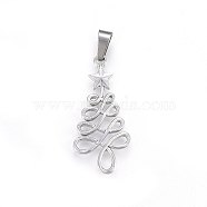304 Stainless Steel Pendants, Christmas Tree with Star, Stainless Steel Color, 33x16x2mm, Hole: 7x4mm(STAS-P209-45P)
