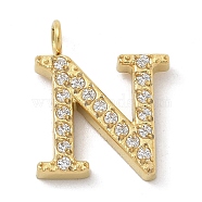 Ion Plating(IP) 304 Stainless Steel Micro Pave Cubic Zirconia Pendants, Golden, Letter A~Z Charms, Letter N, 12.5x10.5x2mm, Hole: 2mm(STAS-Z107-03G-13)