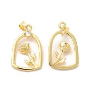 Rack Plating Brass Micro Pave  Cubic Zirconia Pendants, with Jump Rings, Cadmium Free & Lead Free, Rose, Real 18K Gold Plated, 25.5x16x5mm, Hole: 3mm(KK-B068-35G)
