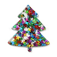 Acrylic Pendants, with Paillette Power inside, Christmas Tree Charms, Colorful, 39x33x2.5mm, Hole: 1.5mm(OACR-M009-01C)