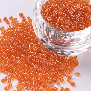 Glass Seed Beads, Trans. Colours Lustered, Round, Dark Orange, 2mm, Hole: 1mm, 30000pcs/pound(SEED-A006-2mm-109B)