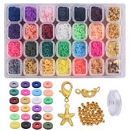 DIY Stretch Bracelets Making Kits, Including Handmade Polymer Clay & Iron & Plastic Beads, Alloy Beads & Pendants, Iron Bead Tips & Jump Rings, Zinc Alloy Lobster Claw Clasps and Elastic Crystal String, Mixed Color, 6x1mm, Hole: 2mm, 96g/set(DIY-SZ0002-77)