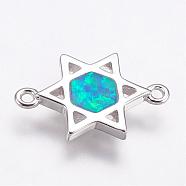 Synthetic Opal Links connectors, with Brass Findings, for Jewish, Star of David, Platinum, 10.5x15.5x1.5mm, Hole: 1mm(KK-F704-01A)