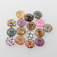 Animal Skin Printed Glass Cabochons, Half Round/Dome, Mixed Color, 12x4mm(GGLA-A002-12mm-OO)