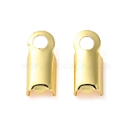 Rack Plating Brass Folding Crimp Ends, Long-Lasting Plated, Lead Free & Cadmium Free, Golden, 9x4x3mm, Hole: 1.8mm, Inner Diameter: 3.2mm(KK-M269-21G)