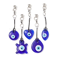 Glass Pendant Decorations, with 304 Stainless Steel Lobster Claw Clasps, Evil Eye, Mixed Shapes, 92~94mm(HJEW-JM01833)