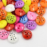 Acrylic Sewing Buttons, 2-Hole, Dyed, Ladybug, Mixed Color, 13x12x4.5mm, Hole: 1mm(X-BUTT-E061-M)
