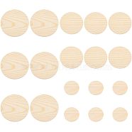 Olycraft 15Pcs 3 Style Unfinished Wood Cutouts, Wood Pieces, Wood Slices, for Coaster, Painting, Mixed Color, 5~10x0.6~1cm, 5pcs/style(WOOD-OC0002-51)