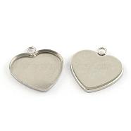 Pendant Cabochon Settings, 304 Stainless Steel, Heart, Stainless Steel Color, Tray: 16x19mm, 22x20x1.5mm, Hole: 2mm(STAS-Q197-02)