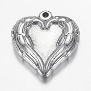 304 Stainless Steel Pendants, Heart Wing, Stainless Steel Color, 21.5x20x4mm, Hole: 1.5mm(STAS-G108-14)