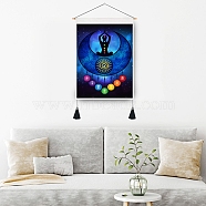 Chakra Cloth Wall Hanging Tapestry, Trippy Yoga Meditation Tapestry, Vertical Tapestry, for Home Decoration, Rectangle, Yoga Pattern, 653~665x345~349x1mm(HJEW-M003-01B)