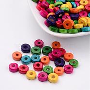 Lead Free Flat Round Natural Wood Beads, Dyed, 8x3mm, hole: about 2mm(X-YTB021)
