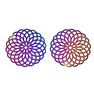 Ion Plating(IP) 201 Stainless Steel Filigree Joiners Links, Etched Metal Embellishments, Flower, Rainbow Color, 40x40x0.3mm(STAS-S118-035)
