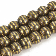 Electroplate Non-magnetic Synthetic Hematite Beads Strands, Round, Golden Plated, 9.5~10x10~11mm, Hole: 1.5mm, about 40pcs/strand, 15.7 inch(G-T065-10mm-01C)