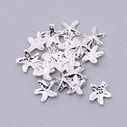 3D Textured Brass Cabochons, Nail Art Decoration Accessories, Starfish, Silver, 5x5x1.5mm, 100pcs/bag(MRMJ-WH0065-56S-02)