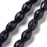Synthetic Blue Goldstone Beads Strands, Faceted Rice, 12.5x8mm, Hole: 1.2mm, about 16pcs/strand, 7.68 inch(19.5cm)(G-P520-C25-01)