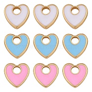 9Pcs 3 Colors Rack Plating Eco-friendly Brass Enamel Charms, Long-Lasting Plated, Real 18K Gold Plated, Heart, Mixed Color, 9.5x10x2mm, Hole: 3mm, 3pcs/color(FIND-SZ0002-45)