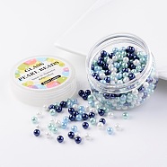 Glass Pearl Bead Sets, Carribean Blue Mix, Eco-Friendly, Round, Dyed, Mixed Color, 6mm, Hole: 0.7~1.1mm, about 400pcs/box.(HY-JP0001-02-C)