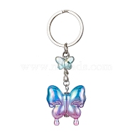 Glass & Acrylic Butterfly Keychain, with Iron Keychain Ring, Dodger Blue, 8.5cm(KEYC-JKC00649-04)