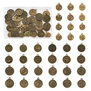 6 Sets 3 Style Tibetan Style Alloy Pendants, Flat Round with Twelve Constellation Pattern, Nickel Free, Antique Bronze, 2 sets/style(TIBEP-TA0001-08AB)