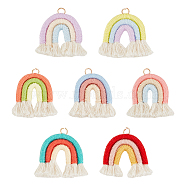 7Pcs 7 Colors Macrame Weaving Rainbow Tassel Pendants, with Golden Iron Loops, Mixed Color, 40~41x41~46x6.5mm, Hole: 4.2mm, 1pc/color(FIND-OC0002-35)