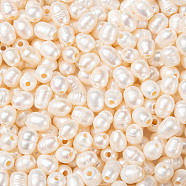 Grade B Natural Cultured Freshwater Pearl Beads, Nice for Mother's Day Earring Making, Oval, Natural Color, White, 8~9x8~12mm, Hole: 2.5mm(X-PEAR-P001-1)
