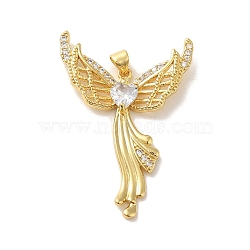 Rack Plating Brass Micro Pave Clear Cubic Zirconia Pendants, Long-Lasting Plated, Cadmium Free & Lead Free, Bird, Real 18K Gold Plated, 43.5x30x4.5mm, Hole: 3.5x3mm(KK-C047-20E-G)
